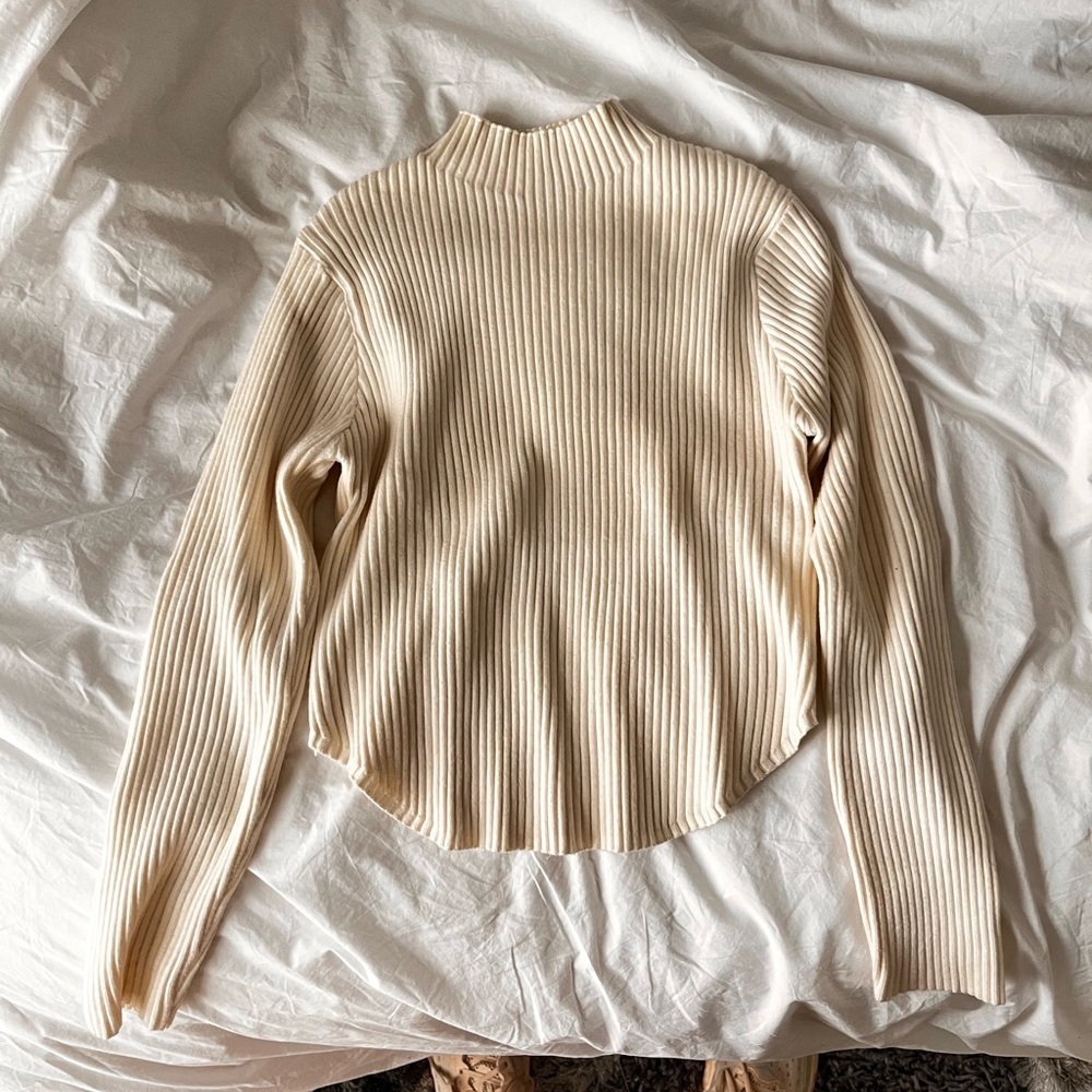 Selfie Leslie cropped turtleneck sweater.